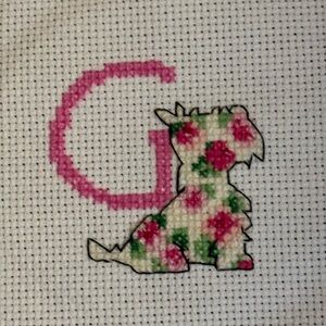 Floral Cross-Stitch scottie dog Monogram G Art